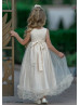 Champagne Lace Tulle Ankle Length Boho Flower Girl Dress